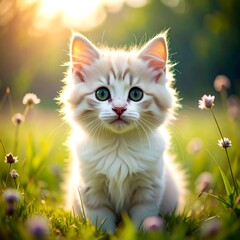Adorable kitten in a field