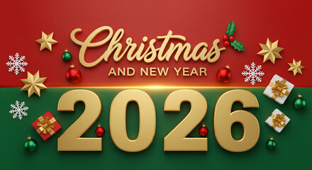 Christmas and New Year 2026: Festive 3D Render