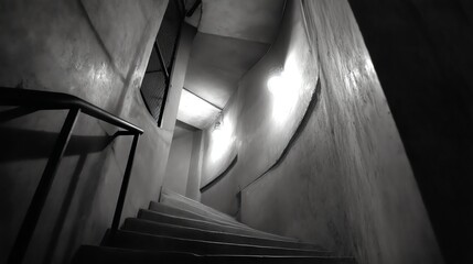 Naklejka premium Abstract staircase with lights in monochrome