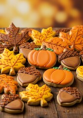 Autumnal Sugar Cookies with Maple Leaf and Pumpkin Designs