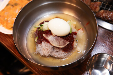 Korean noodle food. Bibim naengmyeon (cold buckwheat noodles)