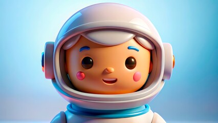Fototapeta premium Cute cartoon astronaut character with a friendly smile against a soft blue background