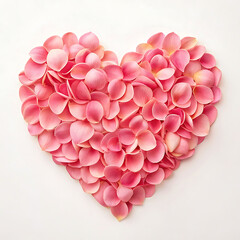 Obraz premium Heart Made of Pink Flower Petals on White Background Romantic Love and Affection Delicate Beauty Floral Design Element for Valentine Day