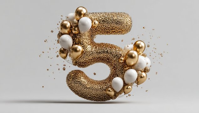 Gold number five, celebratory balloons