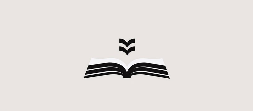 Minimalist black - and - white book and bird logo, for education brands, cultural institutions, publishing industry, reading promotion, creative logo design