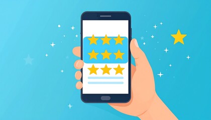 Smartphone displaying positive customer feedback