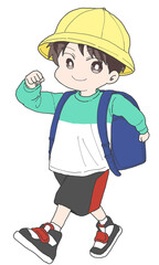 ランドセルを背負った男の子　微笑む