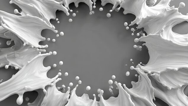 Milk splash, radiating, gray background