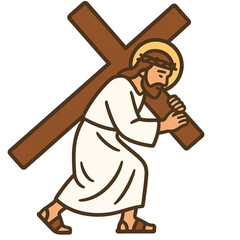 Jesus Carrying the Cross The Crucifixion Journey and Hope For Christianity &ndash; Flat Vector Illustration.