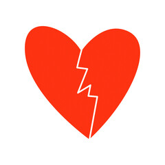 Red Broken Heart Icon on Transparent Background – Symbol of Heartbreak, Romance, and Emotional Pain in Digital Style