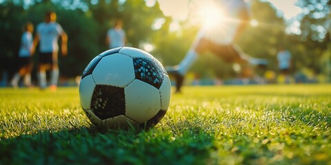 Soccer Ball in Focus During a Sunny Practice Session on a Grass Field
