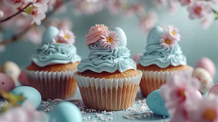 Easter Cupcakes Decorated with Colorful Icing and Festive Holiday Toppings for Spring Celebration