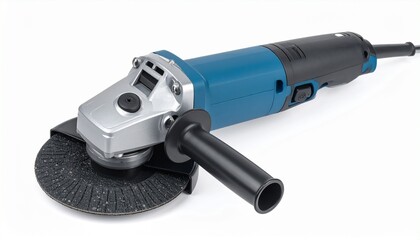 Angle Grinder with Abrasive Disc on white background 