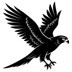Obraz premium Black silhouette of a falcon in flight isolated on white background