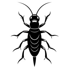 Black silhouette of an earwig isolated on white background