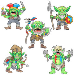 Evil, funny goblins, set of images