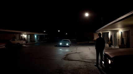 Mysterious night scene at a motel