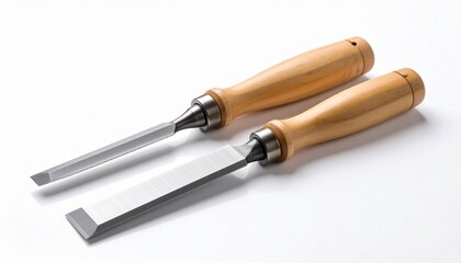 Fototapeta premium Set of Two Wood Chisels on a White Background