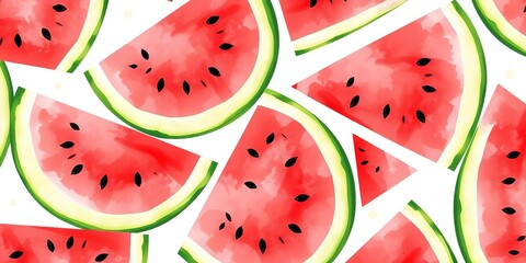 Hand-painted watercolor watermelon slices, vibrant summer pattern,  nature, watermelon