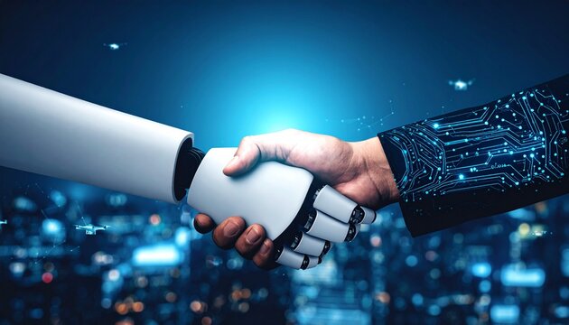 Collaboration between human and artificial intelligence, symbolizing partnership and future innovation