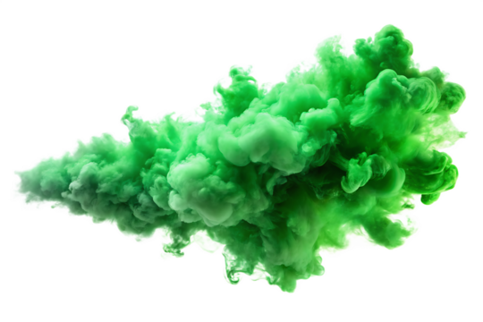 Vibrant green smoke plume swirling isolated on a transparent background cloud abstract