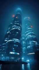 Misty night, glowing towers