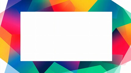 Colorful geometric shapes create a vibrant, dynamic frame around a blank space.