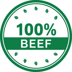 100% pure beef seal stamp green circle quality guarantee food ingredient vector