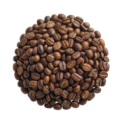 A sphere of roasted coffee beans, isolated on a transparent background. background removed