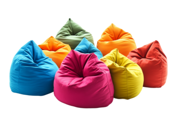 Vibrant bean bag furniture collection isolated on transparent background