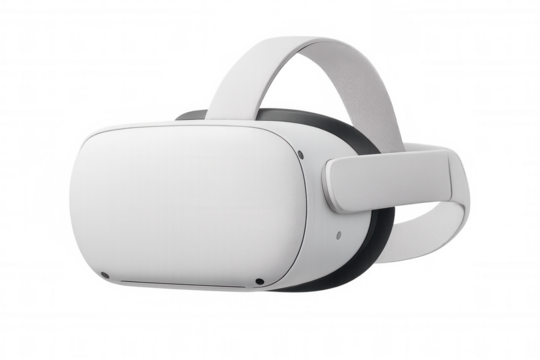 Virtual reality headset hovering weightlessly, representing cutting-edge technology and immersive digital interaction