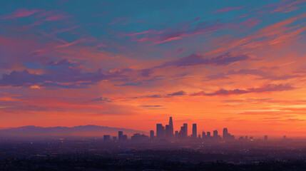 Naklejka premium Urban City Skyline Silhouette at Sunset