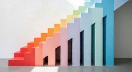 Colorful Modern Staircase Design with Rainbow Gradient Steps