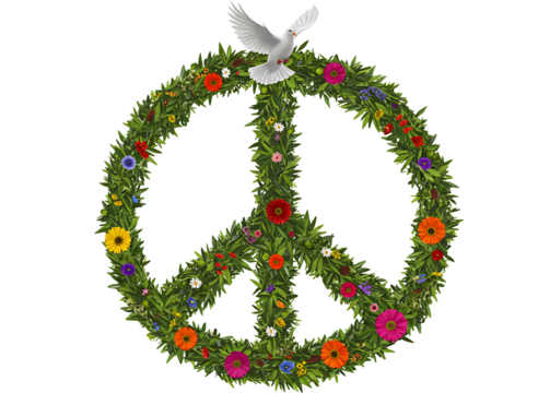 Peace symbol wreath with dove isolated on transparent background