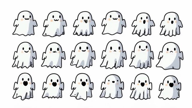 Cartoonish ghosts on a white background