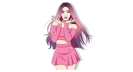 Fototapeta premium Vibrant illustration of a stylish girl with captivating purple ombre hair