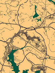 Changwon-si South Korea City Street Map. Abstract painting modern urban travel art downtown landmarks artwork