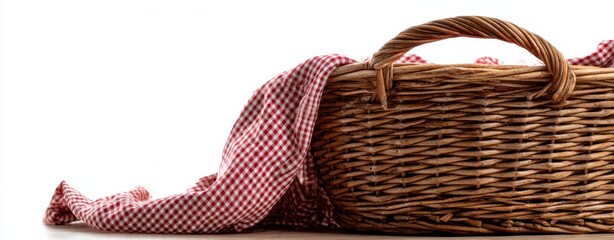 The Picnic Basket in Rustic Woven Style on White Studio Background