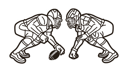 American Football Sport Players Action Outline Cartoon Graphic Vector