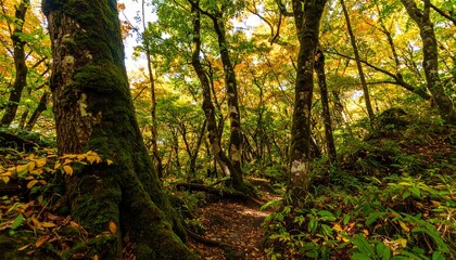 Obraz premium Serene Nature Walk, Autumn Forest Path, Tranquil Environment, Scenic Landscape Photography