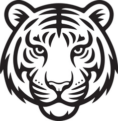 Black and White Tiger Face Illustration, Strong and Majestic Wild Animal Design