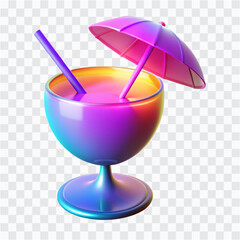 3D Neon Glow Cocktail Glass with Umbrella Icon | Party Drinks, Beach Bar & Celebration