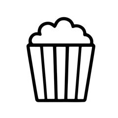 Outline vector icon of popcorn in a striped box. Clean black line drawing, perfect for cinema snack design, fast food menu, web icon, mobile app, and infographic.