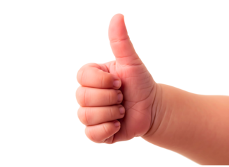 Child s hand giving a thumbs up gesture isolated on transparent background