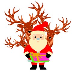 Fototapeta premium Illustration of a background of a cartoon Santa Claus card with a Christmas gift box.