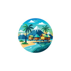 tropical beach resort illustration overwater bung 