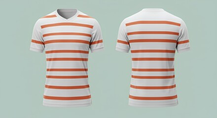 Detailed Striped V Neck T Shirt Apparel Casual Clothing Mockup