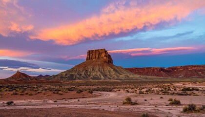 Majestic Sunset Overrock Formation in Desert Landscape, Nature Photography, Scenic View