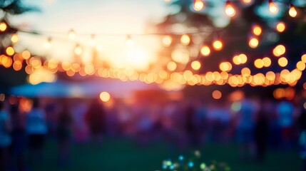 As the sun dipped below the horizon, a vibrant soiree unfolded in the garden, with twinkling string lights crafting a magical ambiance overhead, while the dark silhouettes of guests danced and