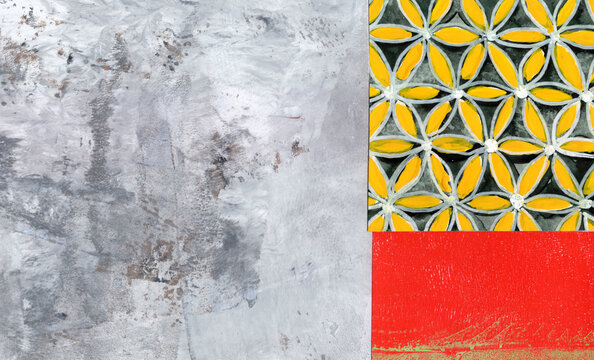 Colourful abstract collage art with geometric pattern and copy space
